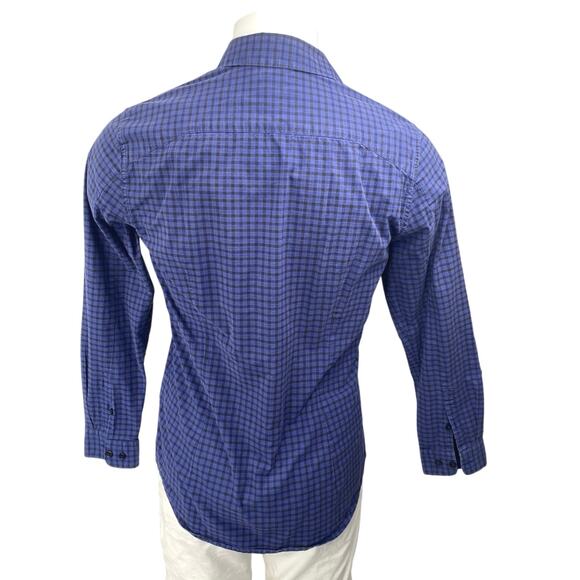 Calvin Klein Men's Blue Checkered Plaid Long Sleeve Slim Button Down Shirt Top S - Picture 2 of 4